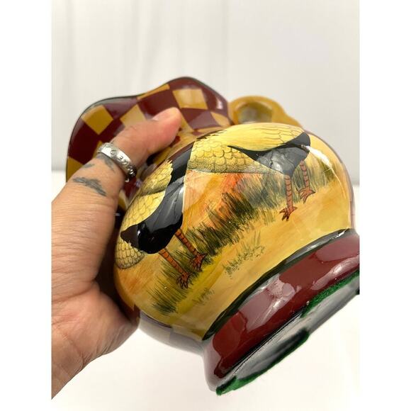 VTG Ceramic Farmhouse Rooster Checkered Pitcher with Spout Handle - Picture 10 of 12
